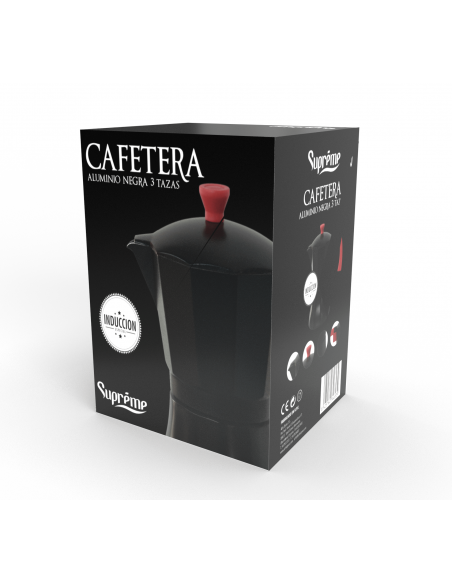 Cafetera Italiana SUINGA Aluminio Negro Inducción (12 Tazas)