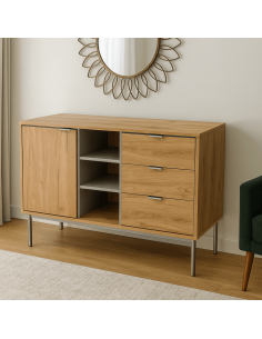 Aparador Sforza Roble Natural con Cajones y Puerta – Mueble Auxiliar Moderno - HIBUHOME