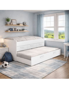 Cama Nido con 3 Cajones Blanca 90x190 - Modelo Leka - Dekit