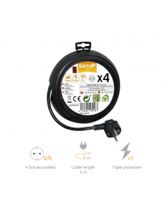 Enrollacable Doméstico - 3 Metros - 3X1.0MM - 4 Tomas - Garza 2