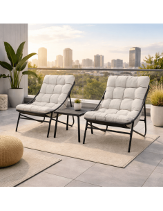 Conjunto de Jardín 3 Piezas Metal Antracita con Cojines