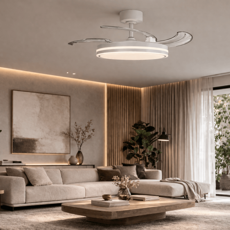 Ventilador de Techo LED Küken Blanco con Aspas Retráctiles 107 cm