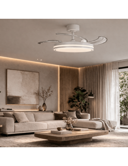 Ventilador de Techo LED Küken Blanco con Aspas Retráctiles 107 cm