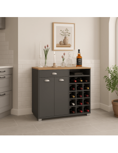 Buffet botellero Bakery2 gris grafito con tapa roble 103x40x90 cm