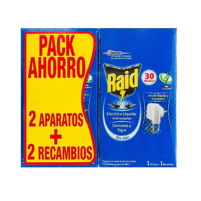 RAID ELIMINA MOSQUITOS - ELECTRICO 2 APARATOS + 2 RECAMBIOS