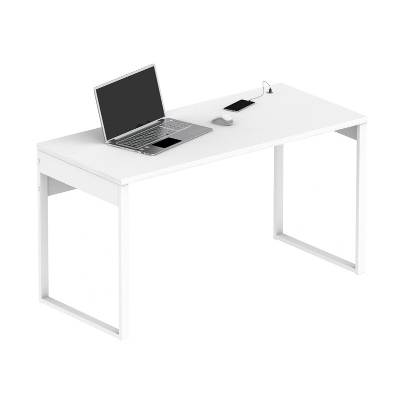Mesa de oficina ATRIO, patas metálicas abiertas, tablero en blanco u olmo,  fondo 80 cm