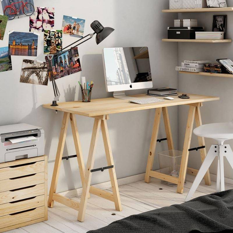 Mesa de escritorio Borriquetas, mesa de estudio con patas caballetes.
